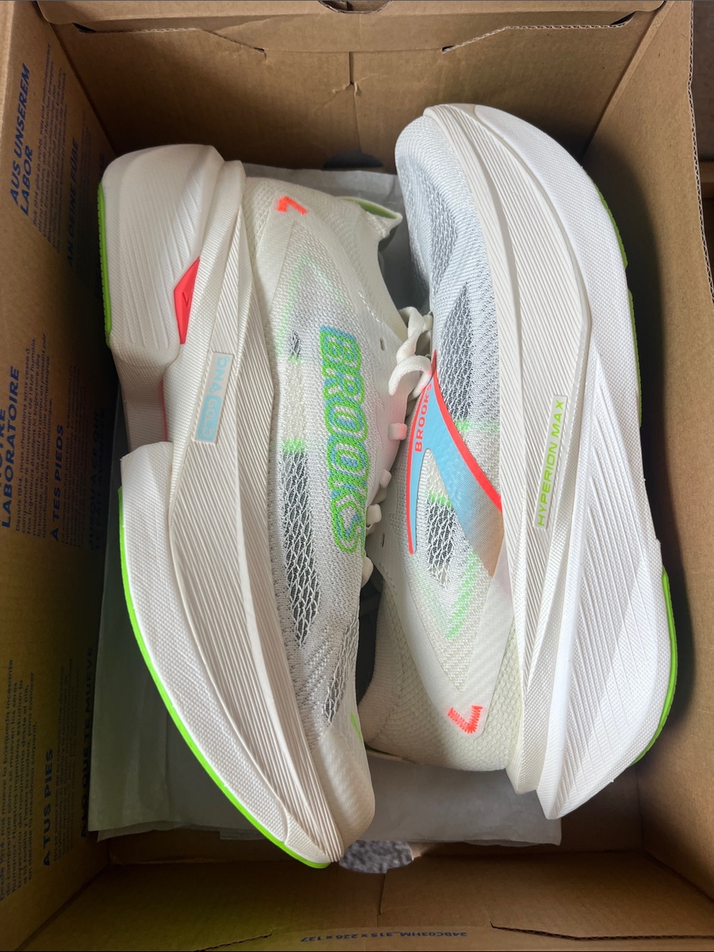 Brooks Women's White/Cream Running Shoes with Neon Green & Coral Accents - Picture 2 of 5